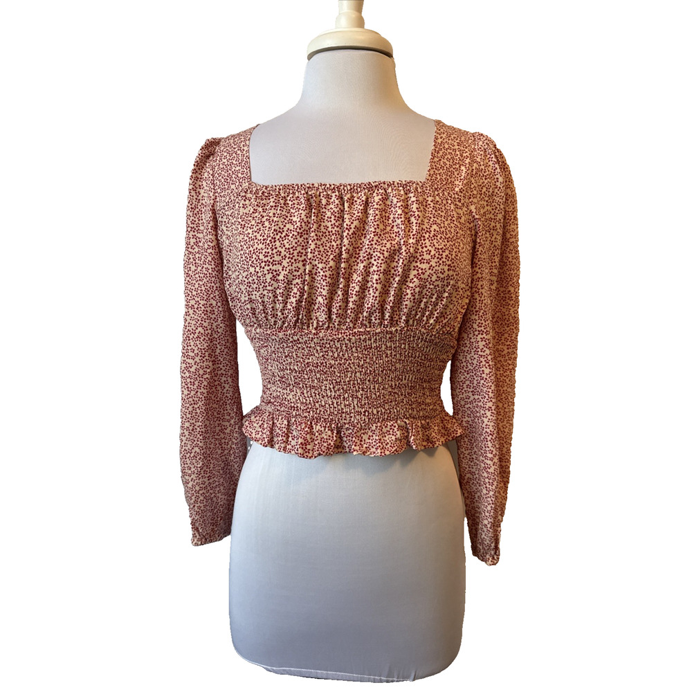 Machine Women’s‎ S Cottagecore Milkmaid Floral Cropped Smocked Top Square Neck
